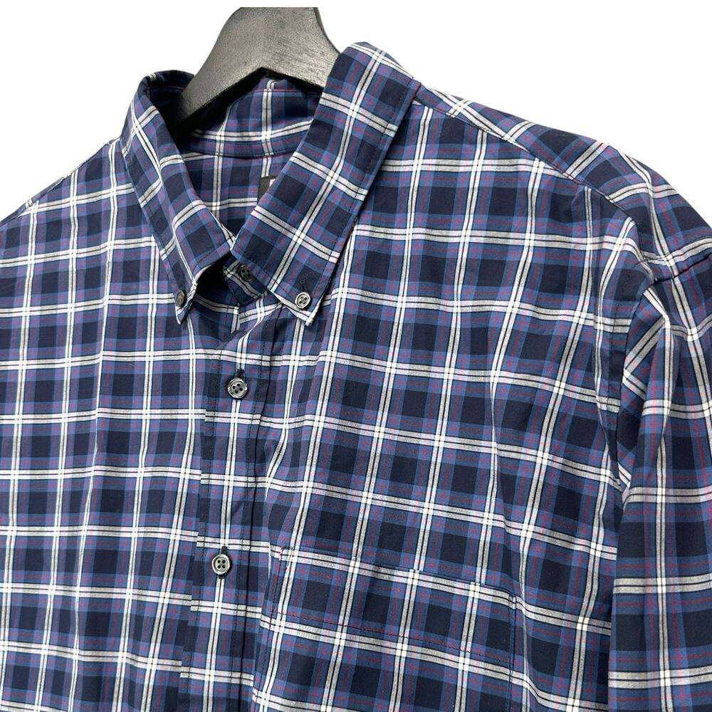 Uniqlo Plaid Button Down Shirt Blue Mens Sz L Large Blue White Red